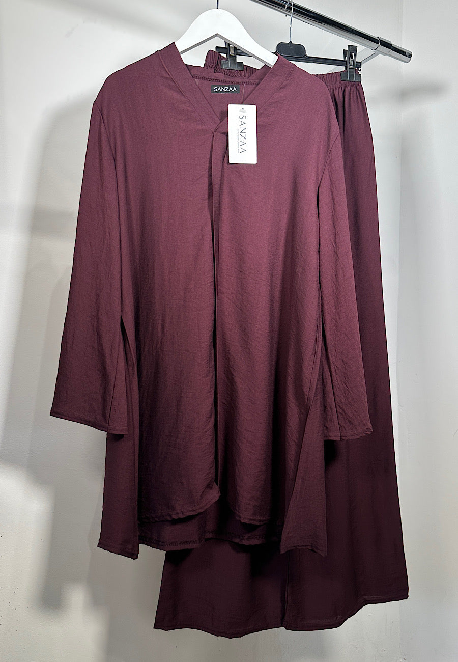 NORA V-neck two piece coord set Plum