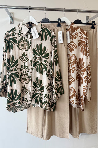 REEM PRINTED SHIRT COORD NUDE