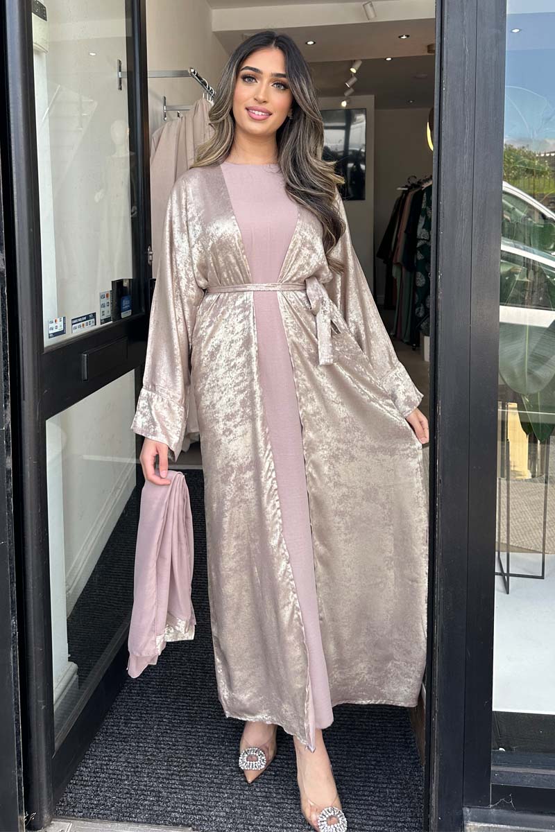 AMAL SHIMMER ABAYA SET PINK