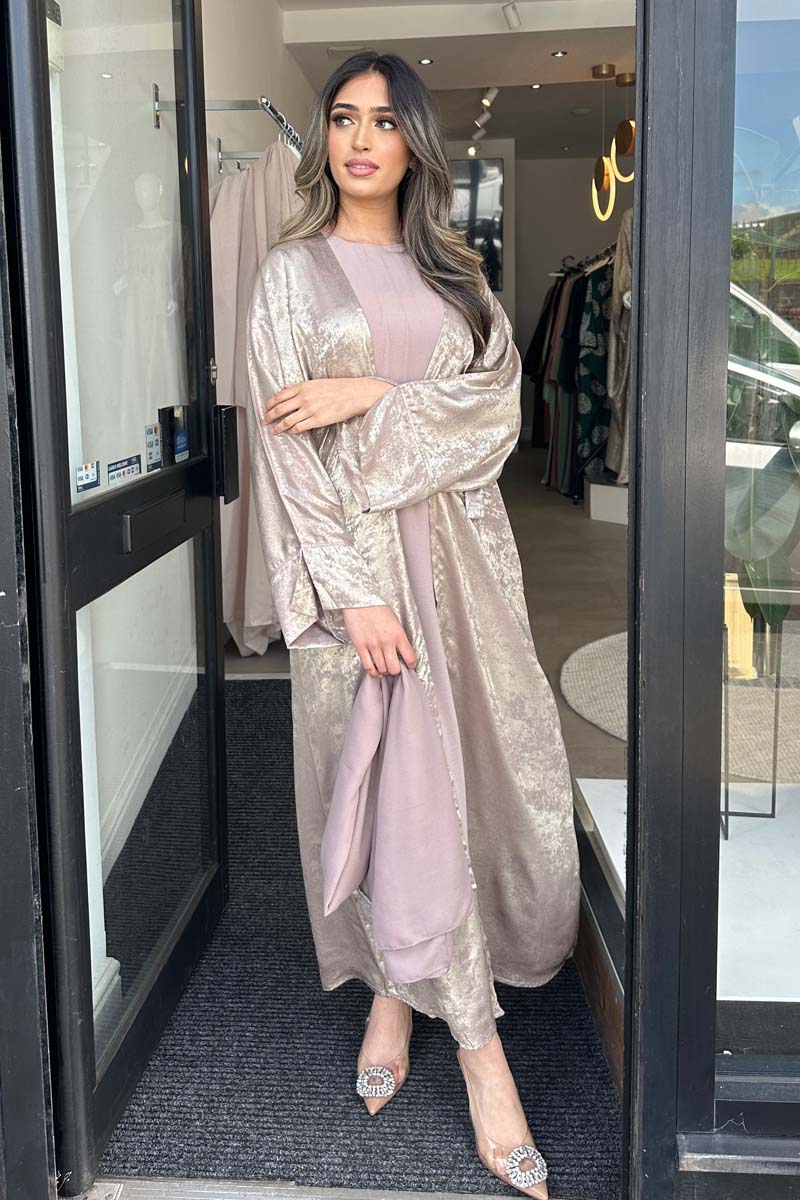 AMAL SHIMMER ABAYA SET PINK