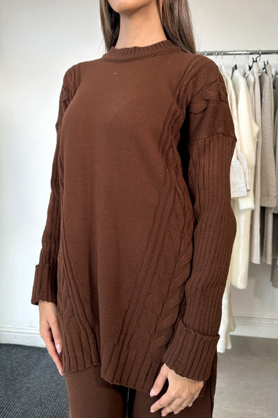 'Carrie' stripe crinkle coord brown
