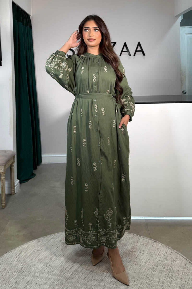 ANNA EMBROIDERY MAXI KHAKI