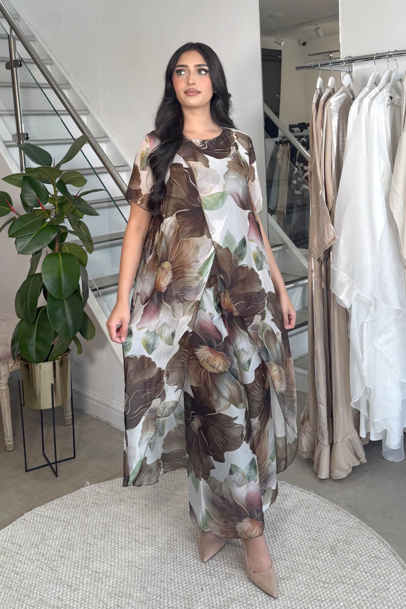 LINA SPLIT PRINTED COORD BROWN