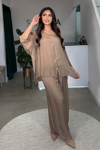 MALIHA PONCHO THREE-PIECE MOCHA