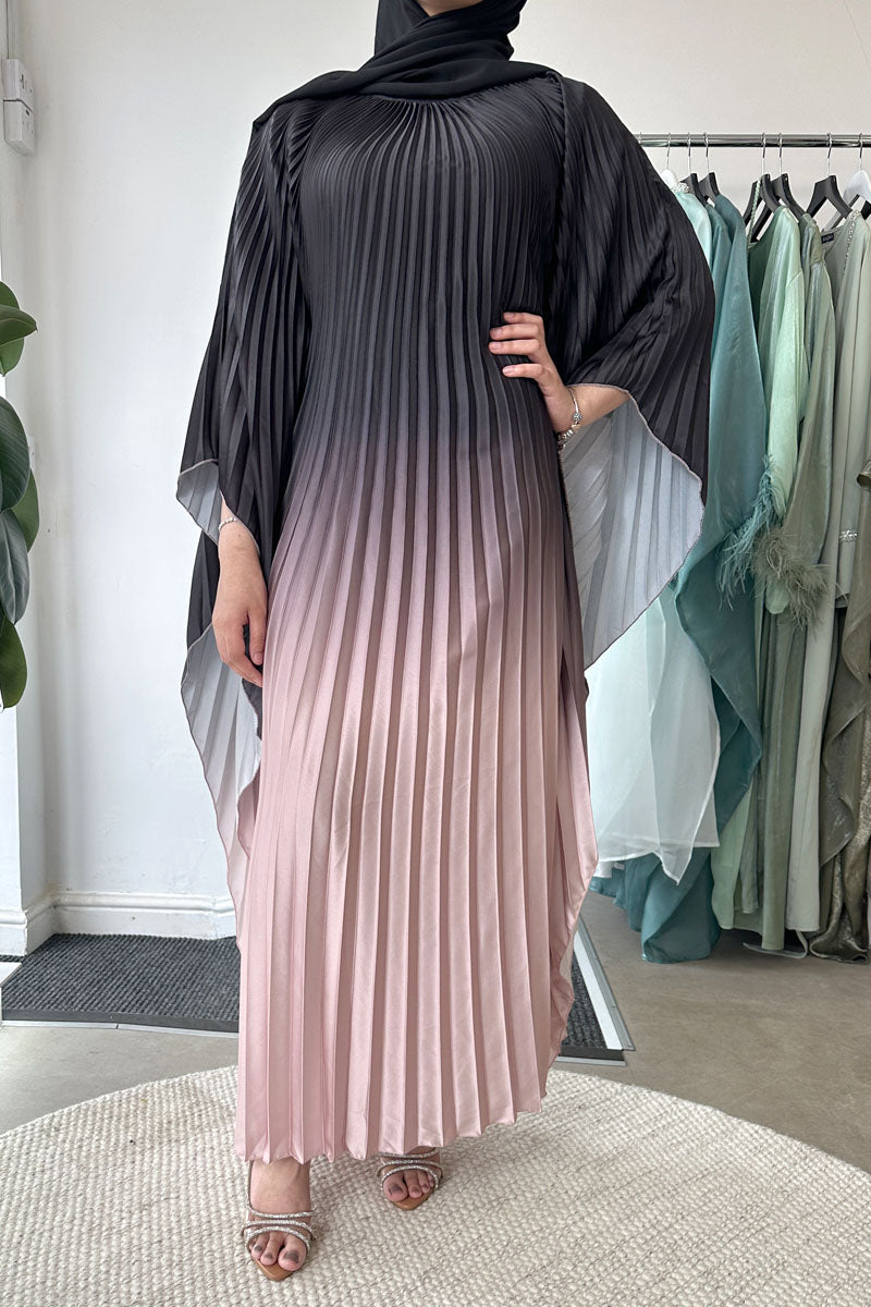 OMBRE PLEATED KAFTAN BLACK