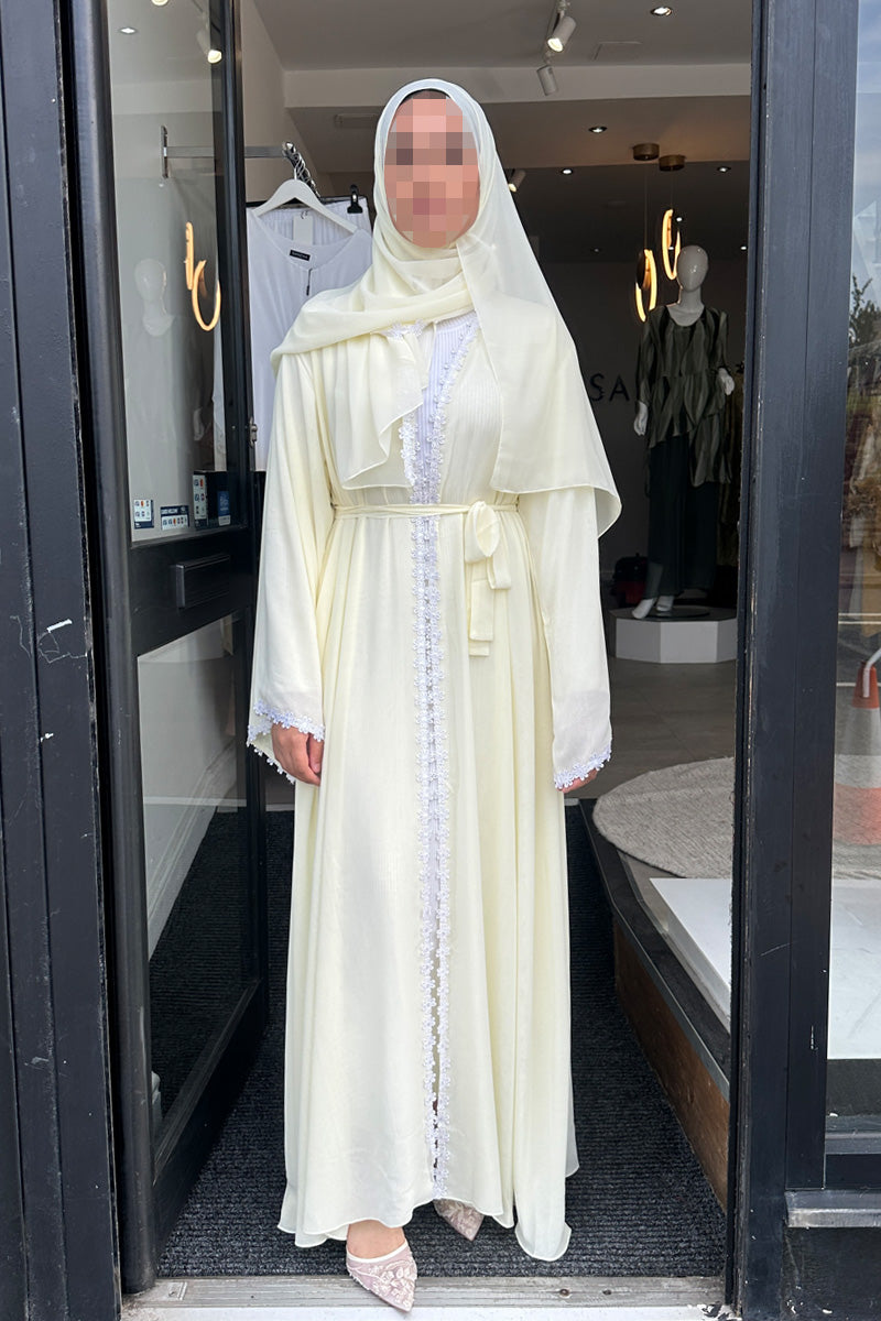 AMIRA LACE ABAYA BUTTER YELLOW