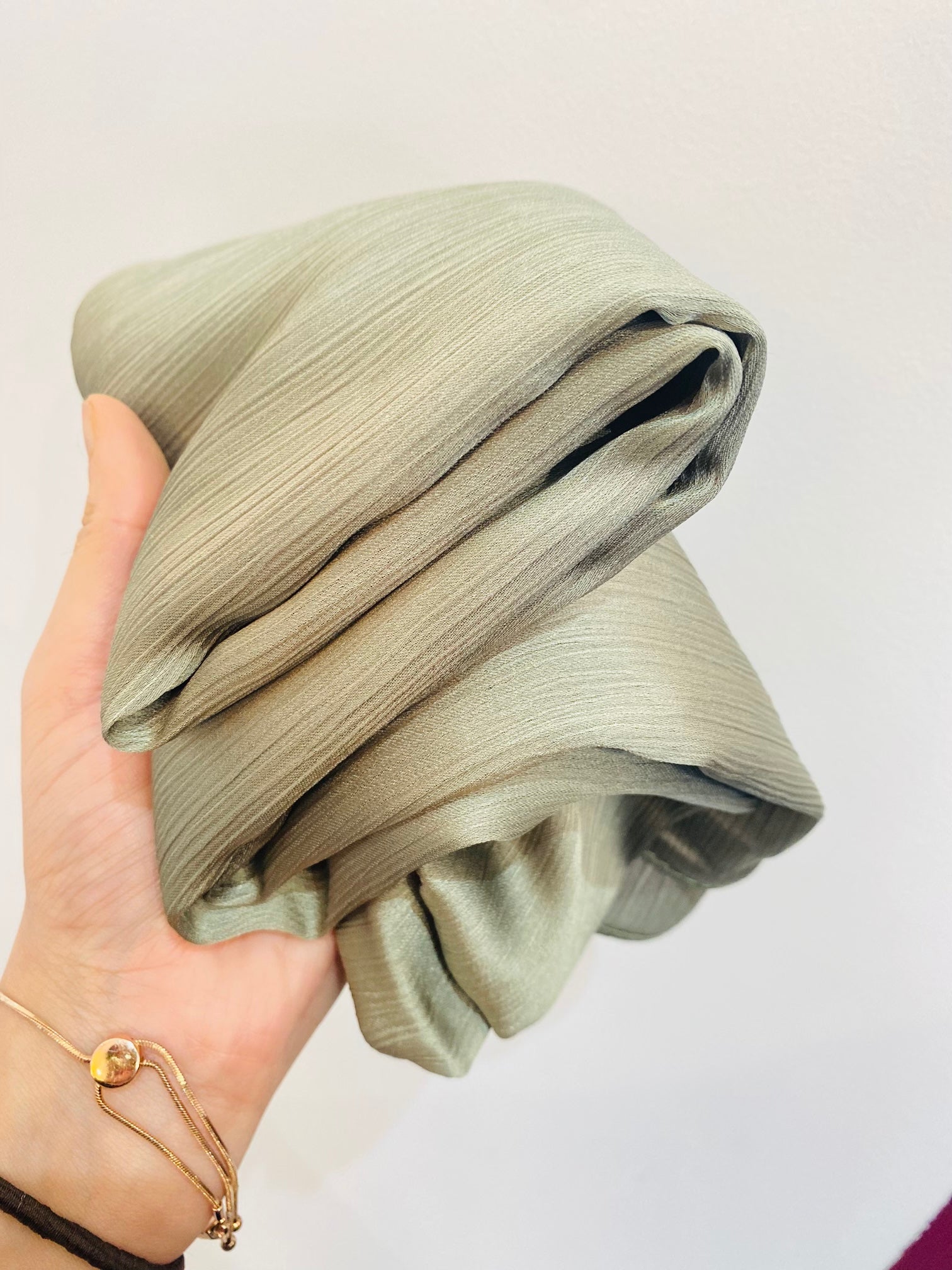 Crinkle Silk-Satin Touch Hijab | Sage Green