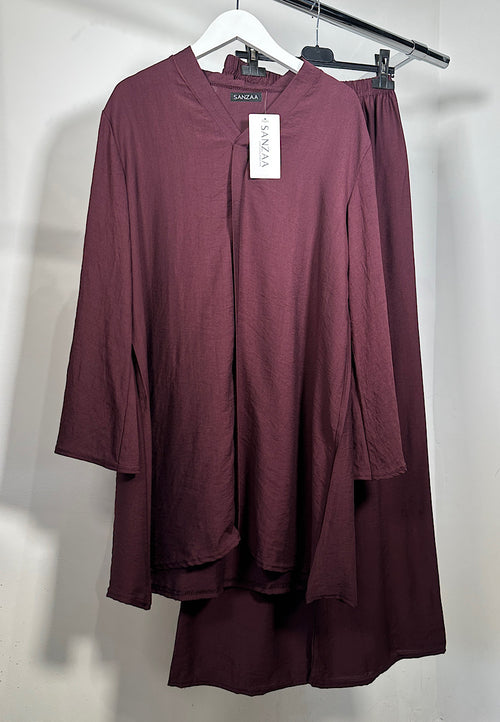 NORA V-neck two piece coord set Plum