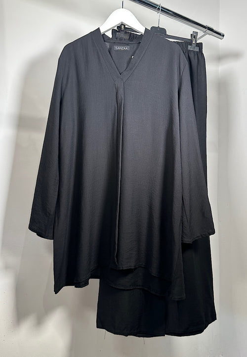 NORA V-neck two piece coord set Black