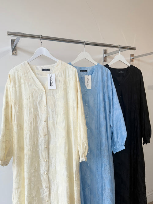 Feather Emboss Button Dress