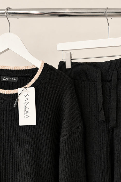 LIVA CONTRAST KNIT CO-ORD BLACK