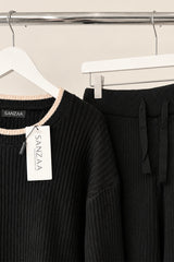 LIVA CONTRAST KNIT CO-ORD BLACK