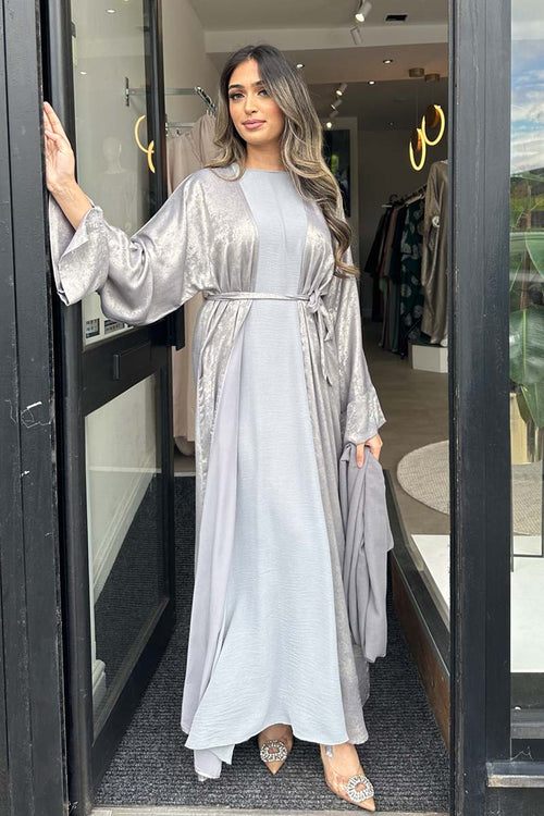 AMAL SHIMMER ABAYA SET GREY