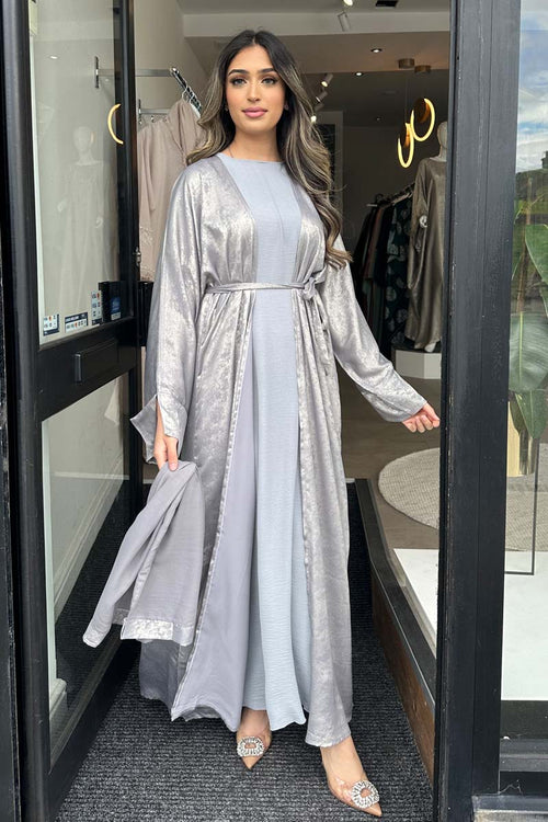 AMAL SHIMMER ABAYA SET GREY