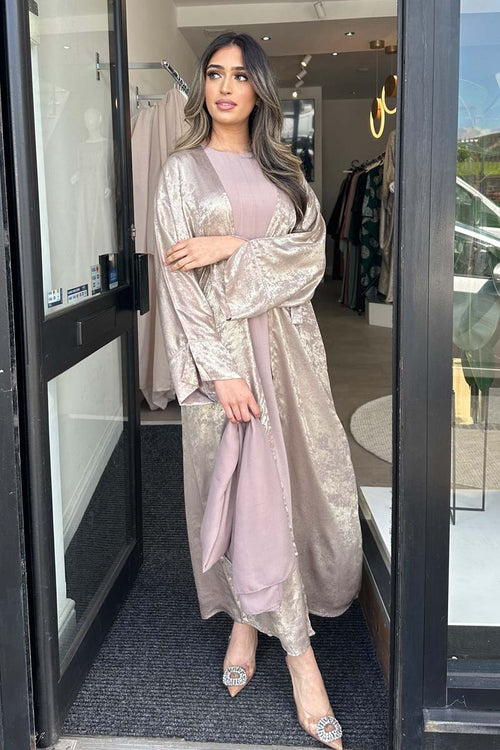 AMAL SHIMMER ABAYA SET PINK