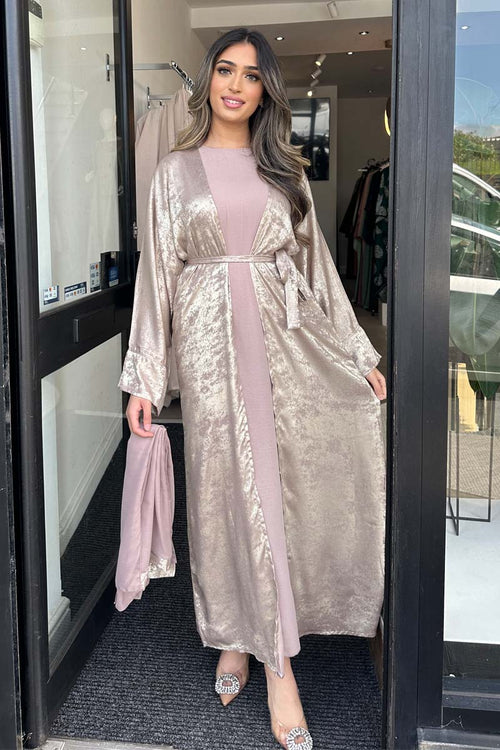 AMAL SHIMMER ABAYA SET PINK