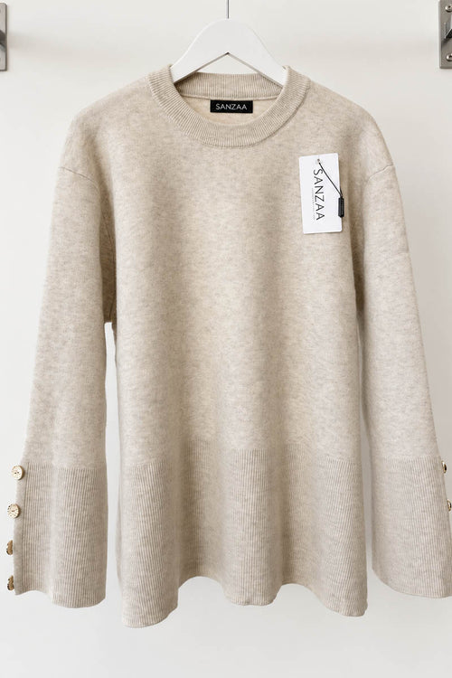 LENA BUTTON KNIT TOP OATMEAL