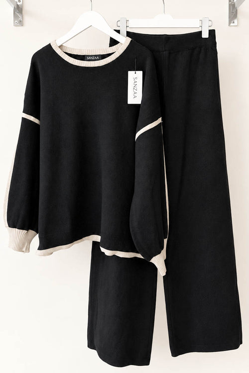LARA CONTRSAST KNIT COORD BLACK