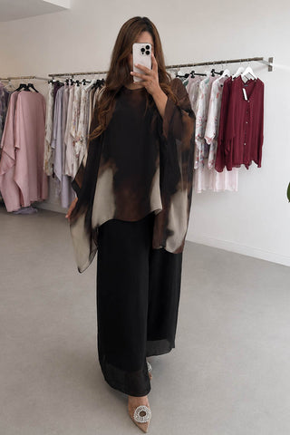 AYANA FRILL SKIRT SET BROWN