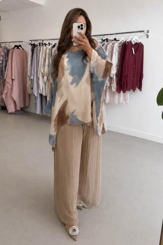 AYANA FRILL SKIRT SET BROWN