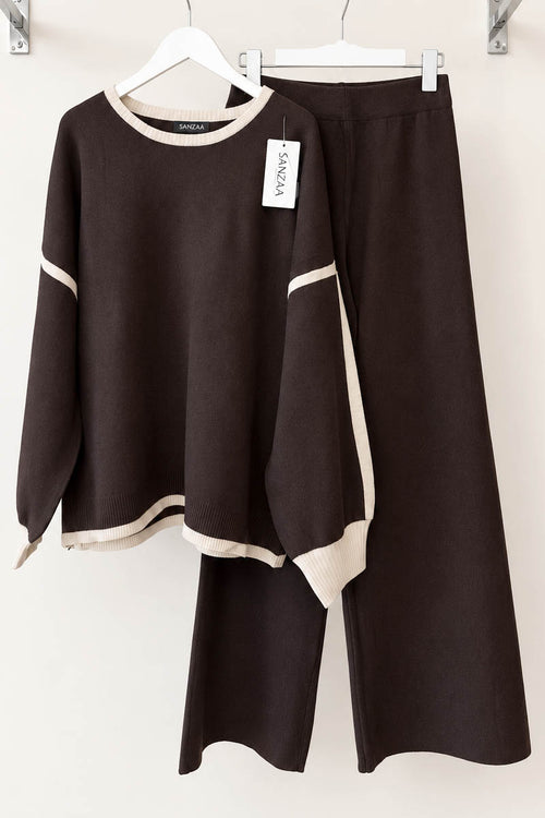LARA CONTRSAST KNIT COORD BROWN