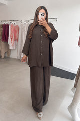 ALANA LINEN BLEND COORD BROWN