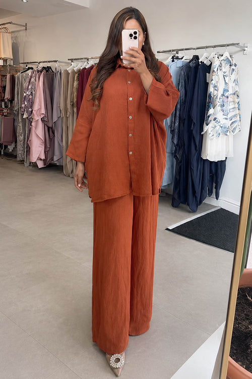 ALANA LINEN BLEND COORD RUST