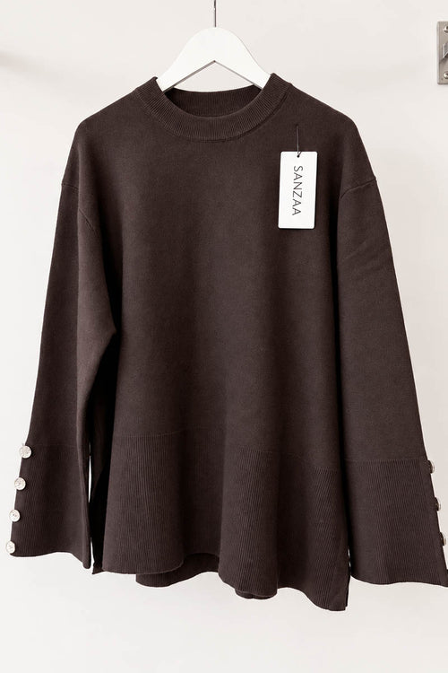 LENA BUTTON KNIT TOP BROWN