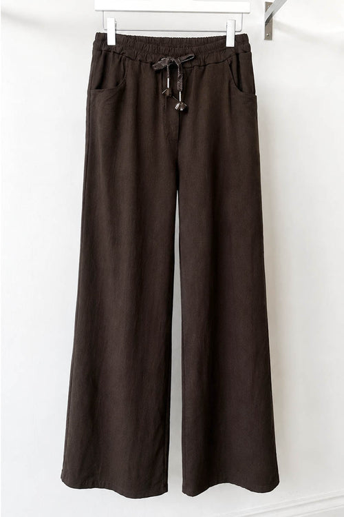 WIDE LEG DRAWSTRING DARK BROWN