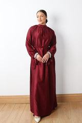 BEADED PEARL ABAYA BURGUNDY