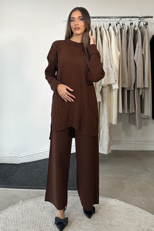 CABLE KNIT COORD BROWN