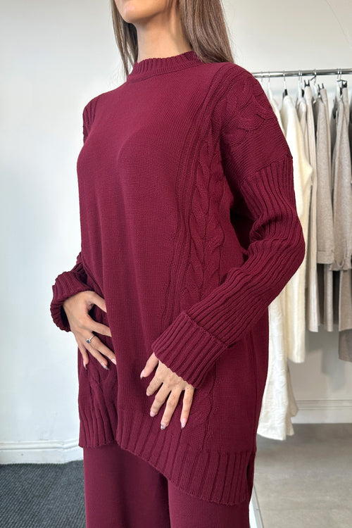 CABLE KNIT COORD BURGUNDY