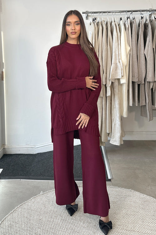 CABLE KNIT COORD BURGUNDY