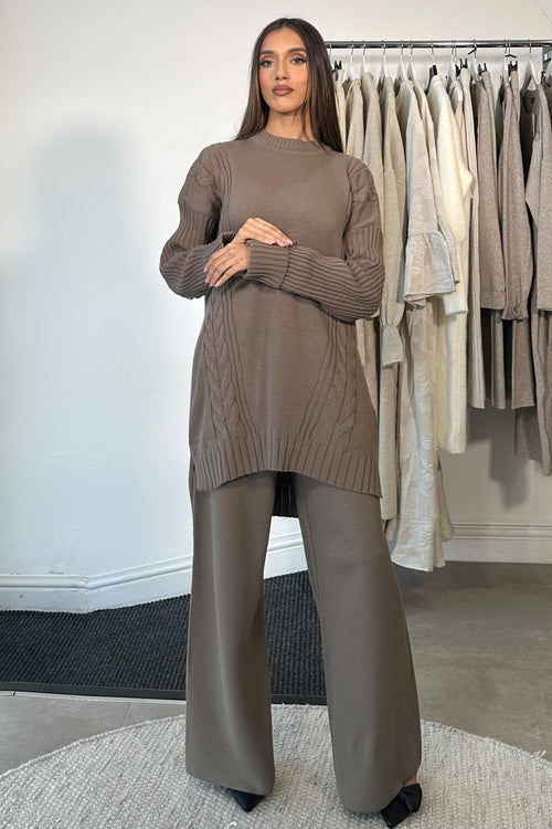 CABLE KNIT COORD TAUPE
