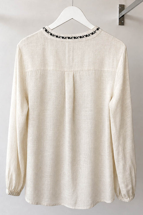 LINEN BLEND EMBROIDERY BLOUSE