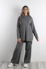 DIP HEM POLO CO-ORD GREY