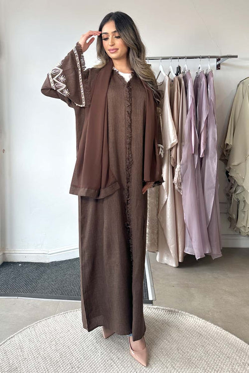 FARA PEARL SLEEVE KIMONO BROWN