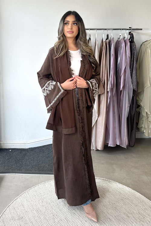 FARA PEARL SLEEVE KIMONO BROWN