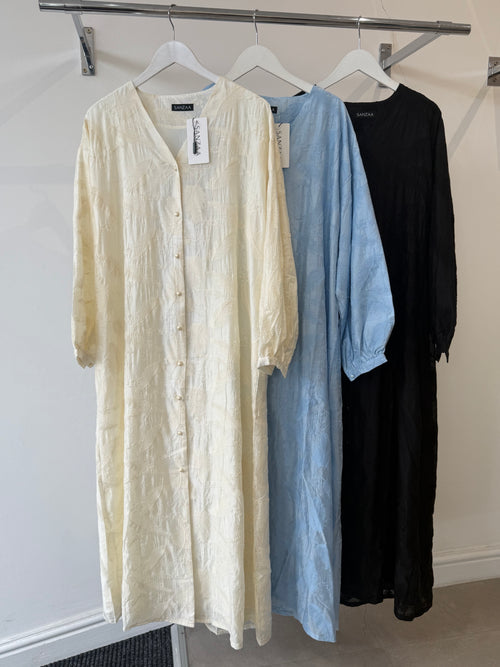 Feather Emboss Button Dress