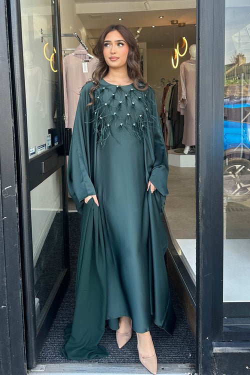 HAMERA FEATHER KAFTAN GREEN