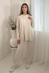CABLE KNIT HOODY COORD CREAM