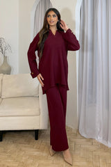 ELVA SHIRT COORD BURGUNDY