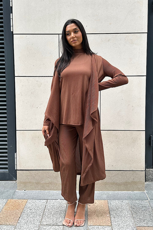 LUXURY PLISSE THREE-PIECE SET COCOA