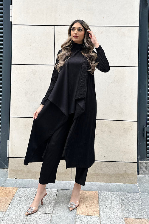 LUXURY PLISSE THREE-PIECE SET BLACK