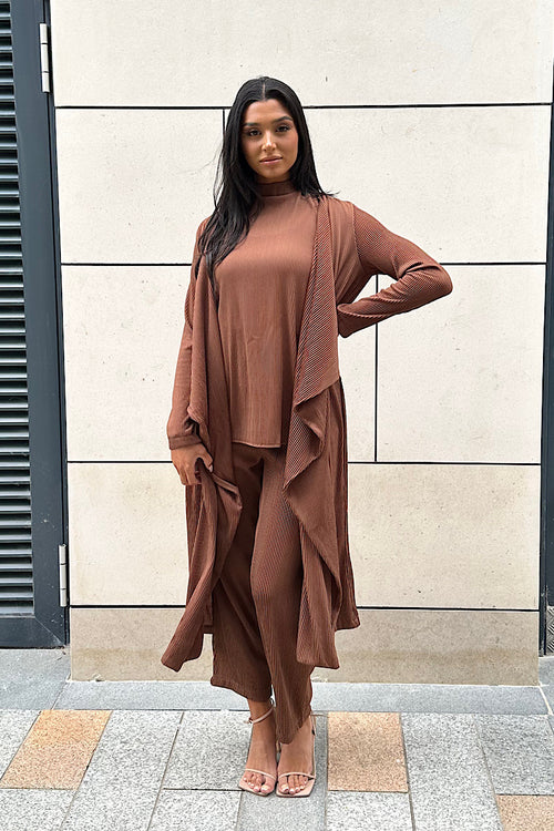 LUXURY PLISSE THREE-PIECE SET COCOA