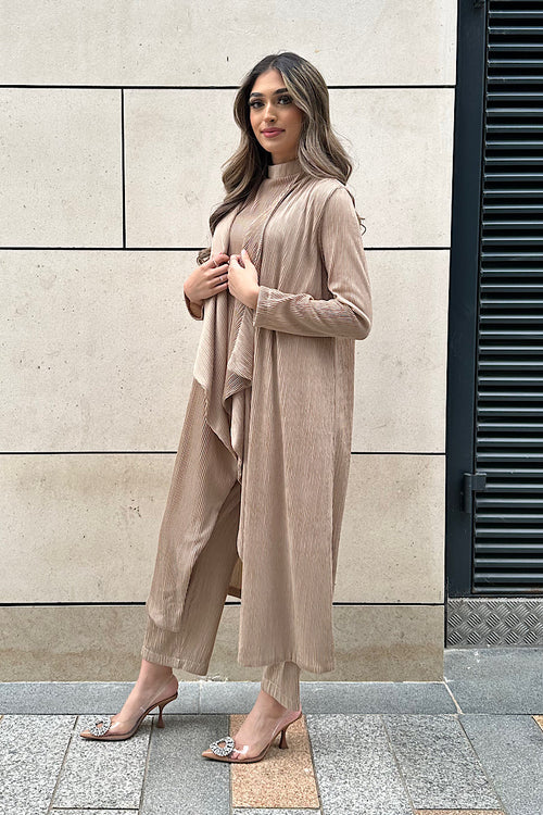 LUXURY PLISSE THREE-PIECE SET BEIGE