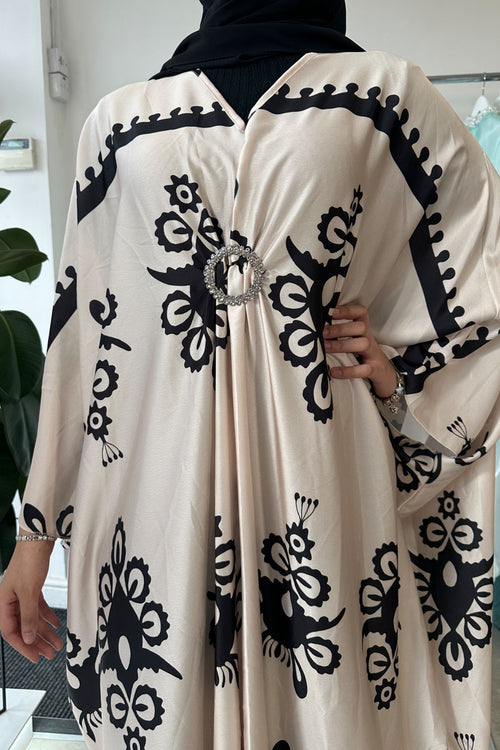 SARA PRINTED DIAMANTE KAFTAN CREAM