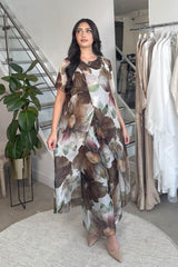 LINA SPLIT PRINTED COORD BROWN