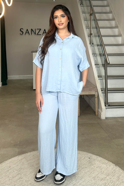 KIRA LINEN COORD SKY BLUE
