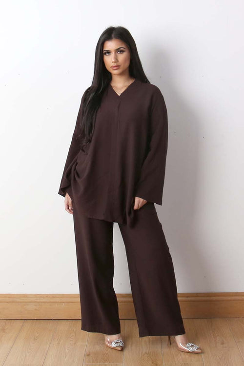 NORA V-neck two piece coord set brown